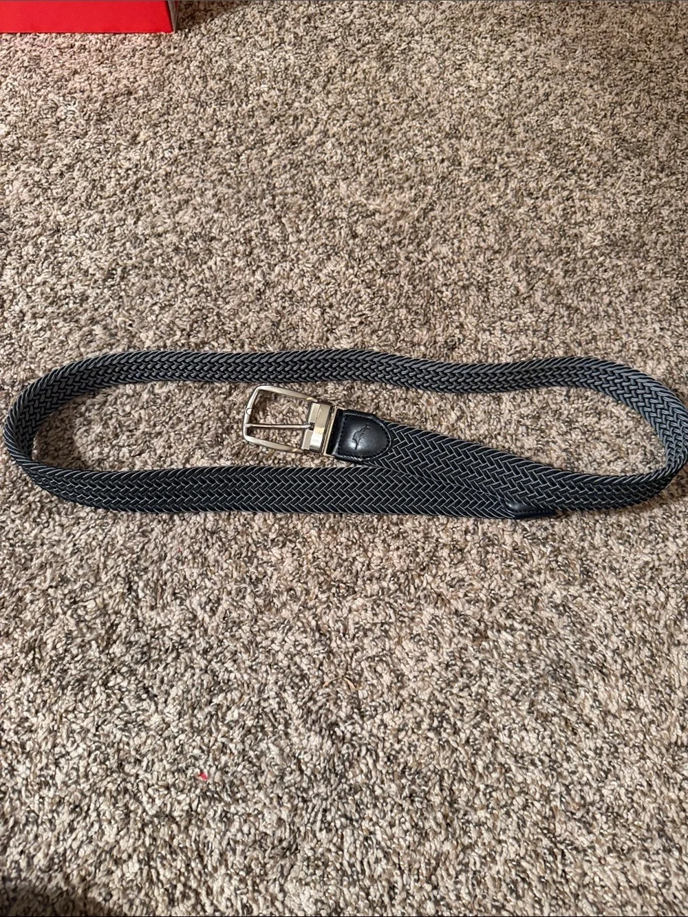 Tommy Bahama Black Braided Belt with Silver Buckle and leather trim